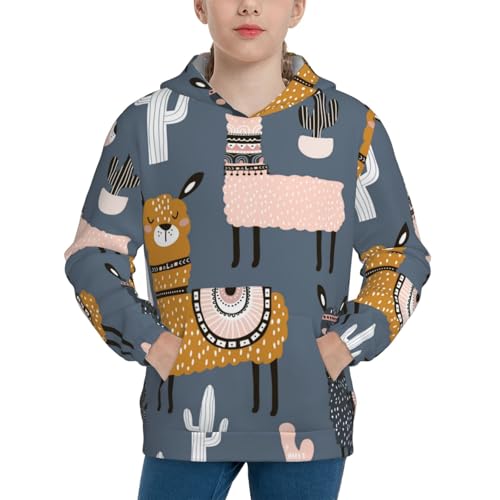 Llama and Cactus Kid Hoodies Boys Sweatshirts Girls Pullover with Pocket