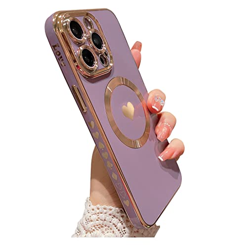 Weonmov Magnetic Case for iPhone 14 Pro Max Case for Women Men [ Compatible with MagSafe ], Cute Love Heart Soft Back Cover Raised Full Camera Lens Protection Phone Case (6.7