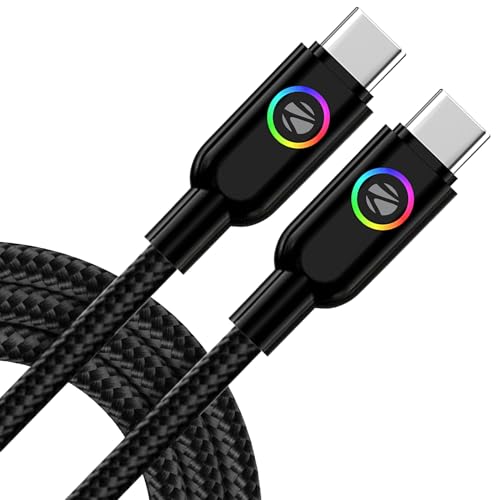Image of Zebronics Wattz 60CC3 Type-C to Type-C Braided Cable, PD 60W, Upto 480Mbps Data Sync, 1 Meter, Durable, Charge & Sync, Rapid Charging, Multicolor Breathing LED, For Laptops, Tablets, Mobiles (Black)