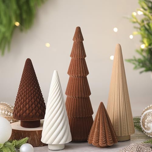 Weysat 5 Pcs Neutral Velvet Christmas Tree Decorations Modern Christmas