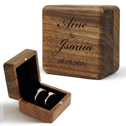 Bemaystar Personalisierte Holzringbox, Geschenke für Freundin Ringträgerbox Individuell gestaltete Verlobungsringbox für Heiratsanträge, Hochzeiten, Jubiläen, Geburtstagsgeschenkideen