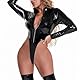 Damen Lackleder Kleid Rock Lack Leder Kleid Dessous Set Damen Wetlook Bodysuit ouvert Clubwear Enge Slim Partykleider Einteiler Overall Figurbetontes Kleider Kostüm Erotische Lingerie Bodysuit（XL）