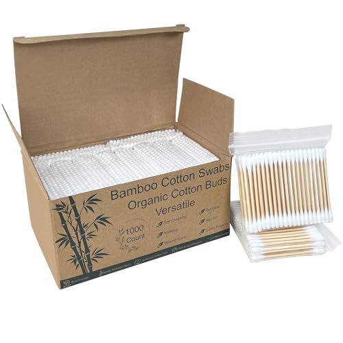 Eyxformula 1000 Count Wooden Cotton Swabs, Sustainable Bamboo Sticks & Soft Tips, Natural Organic Cotton Buds for Ear Cleaning, Makeup Removal, Craft Projects, Personal Care, Pet Care, House