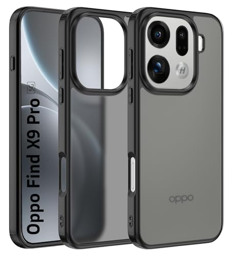 Image of Golden Sand Rugged Frosted Matte Back Cover for Oppo Find X9 Pro 5G | Slim Hybrid TPU + PC Shockproof Case with Drop Protection, Anti-Slip Grip & Raised Camera Guard (Charcoal Black)