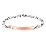 💖 【Pulsera de Parejas】 💖 ➔ Pulsera con una barra personalizable que se puede grabar textos, con decoración de piedras zirconias cúbicas de color rosado y cadena dudadera de trigo, modelo femenino para mujer. Joyería moderna, fácil de combinarse con diferente estilo de ropa. ¡Una manera especial de expresar su amor a alguien especial!