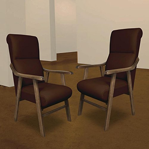 SERMAHOME Sillon butaca Boston, Estructura de Madera de Haya Color Nogal. Tapizado en Polipiel Color Chocolate. Sillon para Comedor | Silla geriatrica | Sillon Relax