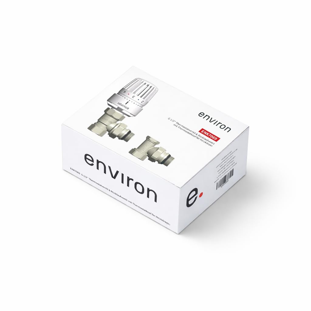 ENVIRON - Thermostatventil & Rücklaufventil | 1/2" Eckform | mit Flüssig-Fühler und Nullstellung | mit Frostschutzfunktion | Thermostatkopf M30 x 1,5 + Heizkörperventil + Rücklaufventil (2)