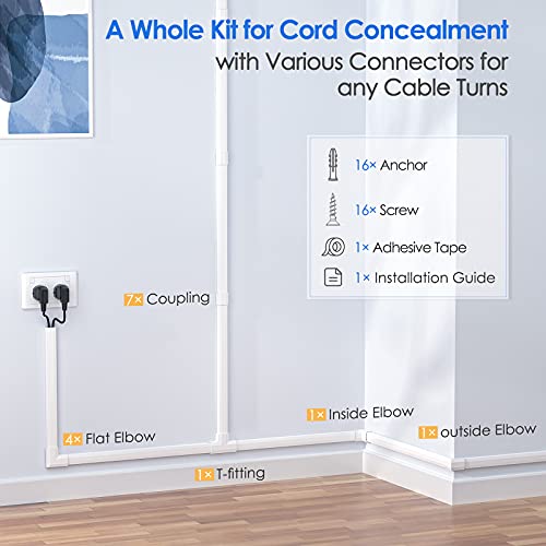 125In Cord Cover, Yecaye Large Cord Hider On Wall Cable Management, Cable Raceway Kit For Mount Tvs, Wire Hider Cable Concealer For Home Office, 8X L15.7In W1.18In H0.6In, Cmc02-Large, White #TOP3