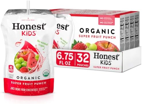 Honest Kids Super Fruit Punch Organic Fruit Juice Drink, 6.75 Fl Oz, 6.75 Fl Oz (Pack of 32)