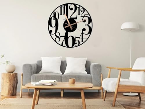 Image of Designer Metal Wall Clock for Living Room | Antique Stylish Fancy Decorative Big Size Wall Watch for Bedroom, Office, Kitchen, Dining, Hall and Decor (Black(ST-23), 60CM)