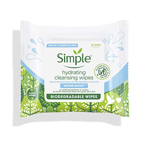 Simple Toallitas Biodegradables de Limpieza Facial Water Boost 20 Unidades