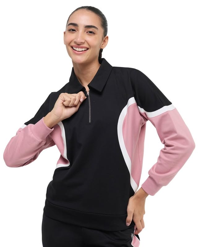 hunnit Wave Style Polo Neck Full Sleeve Sweatshirt for Women | Relaxed Fit Solid Cotton 1/4th Zipper Sweatshirts | Lightweight & Soft Comfortable Everyday Wear Sweatshirt for Outdoor-picture-43