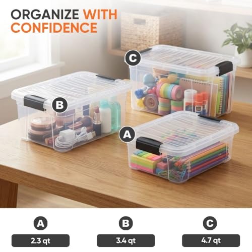 Image of Superio 4.75 Quart Clear Plastic Storage Boxes with Lids, Stackable Organizer Containers, BPA-Free Storage Bins for Home, Office, School & Dorm, 6 Pack