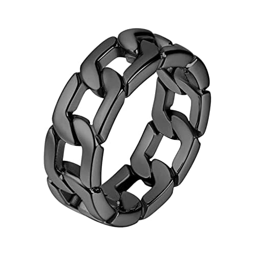 U7 Stainless Steel Mens Rings,7mm Gold/Black/Silver Chain Rings Fidget Spinner Ring Anxiety Ring for Men Women,Size 6-14 Black 13