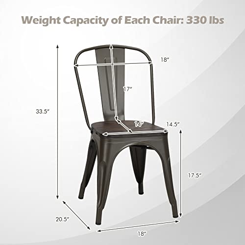 Costway Tolix Style Dining Chairs Industrial Metal Stackable Cafe Side Chair With Wood Seat Set Of 4 (Copper-Colored) #TOP2