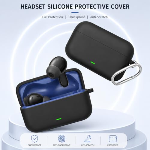 Image of Anvique Silicone Case Cover for Realme Buds T500 Pro, Shockproof Protective Earbuds Cover with Keychain Hook, Anti-Scratch Soft Silicone Skin, Full Body Protection Case (Black)