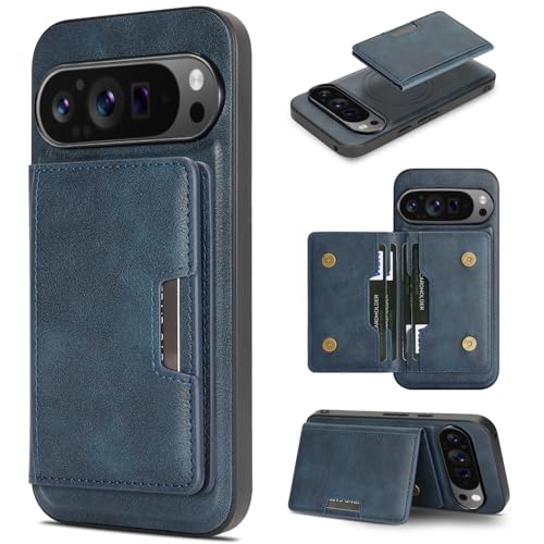 【強力マグネット カード収納・Magsafe対応】Google Pixel 10 Pro XL 用 ケース ストラップホール ワイヤレス充電対応 レザー スタンド マグネット式カードケース グーグル ピクセル10プロxl 互換品 カバー (ネイビー)