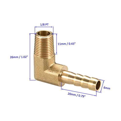 M METERXITY Brass Hose Barb Fittings - 90 Degree Elbow Brass 6mm Barbed Reducer Apply to Water Fuel (1/8 PT Male Pipe) - Image 3