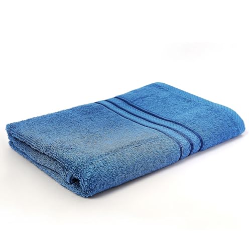 Image of Layers 100% Cotton Bath Towel | True Care Collection | 380 GSM Super Absorbent | Soft & Quick Dry | Shrink & Pill Resistant | Blue Solid Minimalist | 1 Piece for Men & Women | 60 x 120 cm