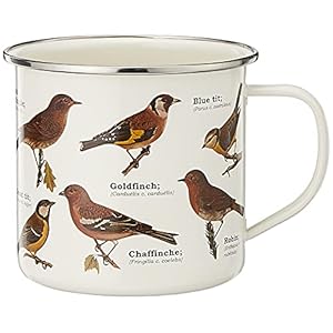 Gift Republic Garden Birds Enamel Outdoor Camping Mug Large Metal Coffee Cup Bird Watchers Gardeners Nature Lovers Gift Durable Drinking Cup 500ml