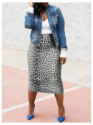 SOLY HUX Women's Plus Size Leopard Skirt Cheetah Print High Waisted Split Back Bodycon Midi Skirts4