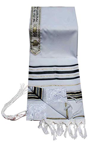 Acrylic Tallit (Imitation Wool) Prayer Shawl Black and Gold Stripes in Size 47