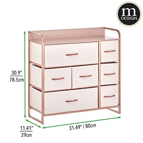 Mdesign 30.9" High Steel Frame/Wood Top Storage Dresser Furniture Unit With 7 Removable Fabric Drawers - Large Bureau Organizer For Bedroom, Living Room, Closet - Pink/Rose Gold #TOP2