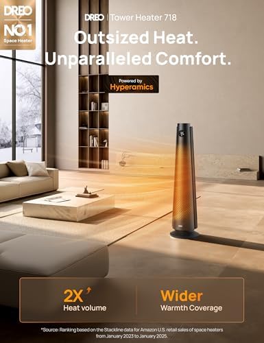 DREO Space Heater Large Room, 30" Electric Heaters with Remote, 120° Oscillation, Adjustable Thermostat, 5 Heat & 3 Fan levels, 8 Safety Protections, 25dB Quiet, 1-12H Timer, Heater for Office, Black - 1