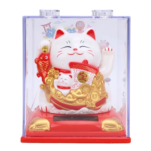 Alomejor Statue de Chat Fortune à énergie Solaire, Attire la Richesse, Voiture, Bureau, Maison, Autocollant en Plastique Blanc – vue 6