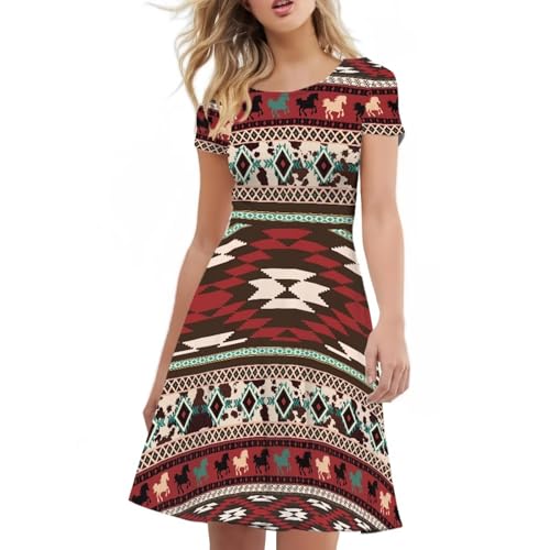Image of HUGS IDEA Womens Puffy Swing Midi Dress Round Neck Short Sleeve Party A-Line Dresses