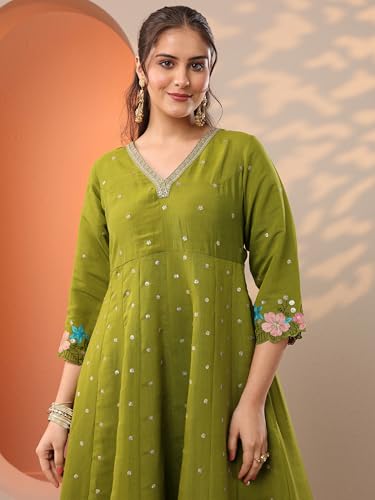 Image of Libas Embroidered Silk Blend Anarkali Kurta With Trouser and Dupatta