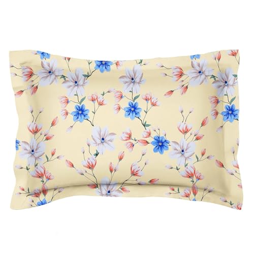 Image of HOMEKART (110 TC & 110 GSM 100% Cotton Feel Bedsheet for Single Bed with One King Size Pillow Covers Soft /Breathable Wrinkel Free -60x90 Inches - (Blue Beig)