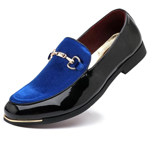 LCQL Men's Luxury Velvet Loafers Patent Leather Oxford Classic