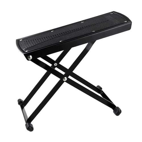 KOSLEOW Reposapiés para Guitarra Ajustable en 6 Niveles, Banquillo Plegable de Metal con Superficie Antideslizante para Guitarra Clásica, Acústica, Eléctrica - Negro