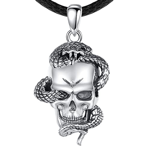 EUDORA Harmony Ball Sterling Silber 925 Witcher Totenkopf und Schlange Kette für Damen Herren, Schädel Schlange Anhänger Amulett Energie Halskette Vintage Schmuck, Geschenk für Herren Frauen, 61cm Cover