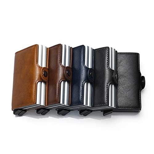 Business Card Holder Card Holder Men Credit Card Holder Mini Wallet Men RFID Card Box Double Aluminium Box Bank Card Holder Purse Card Holder Case(Brown)4