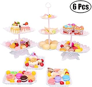 6 PCS Antique Plastic Party Cake Stand Set Fruit Plate Dessert Holder