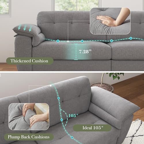 CHYMSUN 87\" Modern Sofa, Comfy Sofa Couch w/Extra Deep Seats, 2/3 Seater Couches w/USB Charging Ports & Side Pockets, Sleeper Sofas for Living Room, Apartment, Office (Grey Chenille)