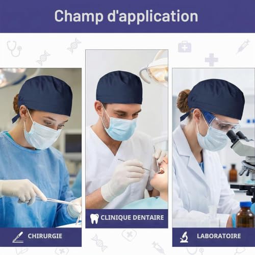 Calot de Travail Ajustable et Bonnet en Tissu Polycoton Bleu Marine avec Bandeau Frontal Absorbant pour Homme et Femme Taille Unique Professionnel Entretien Facile Lavable – vue 5