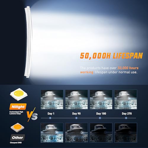 Image of Nilight Marine LED Light Bar Navigation Lights 52 Inch Curved White Spot Flood Combo Ponton Boat Deck Dock Lighting for Night Fishing T-top Stern Yacht Sailboat Trucks Tractors