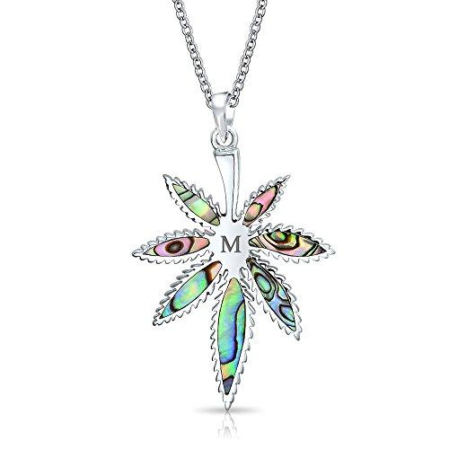 Personalized Unisex Large Rainbow Abalone Shell Inlay Marijuana Leaf Dangle Pendant Necklace Western Jewelry For Women Men .925 Sterling Silver With Chain #TOP1
