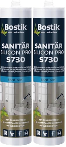 BOSTIK S730 Sanitär Silikon Pro Titangrau – Hochwertiges Acetat Sanitärsilicon mit Schutzeffekt, Lösemittelfrei, Alterungs- und Witterungsbeständig, Geeignet für Innen- und Außenbereich, 300ml