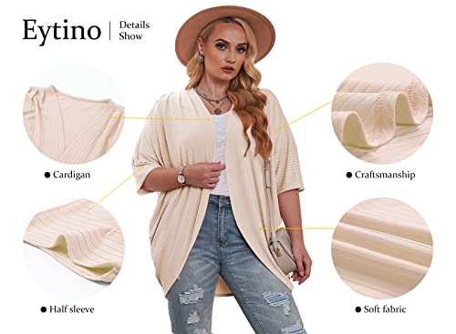 Eytino Womens Plus Size Open Front Cardigans Casual Half Sleeve Draped Kimono Cardigan Tops,4X Apricot #TOP4
