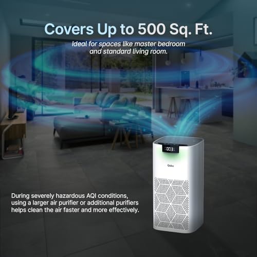 Image of Qubo Smart Air Purifier Q500 for Home by Hero Group | Up to 500 Sq Ft | 99.99% Allergen Removal | True HEPA13 | 9000 Hrs Filter Life | App & Voice Control
