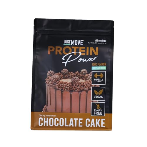 Just Move Protein - Chocolate Cake - Vegan (Plant Based), Organic, Dairy Free, Soy Free, Gluten Free, Keto, Peanut Free, 20g Protein, Low Carb, Non GMO (15 Servings)