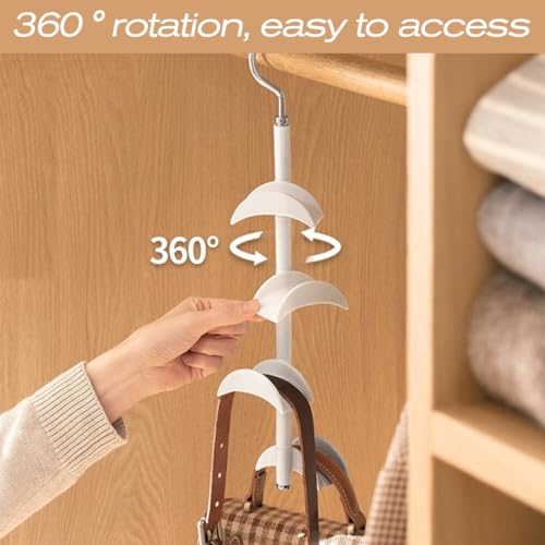 RANJIMA 2 Stück Handtasche Kleiderbügel Haken Schrank, 360° Drehbar Taschenhalter Kleiderschrank Multifunktional Handtaschen Aufbewahrung Kleiderbügel Organizer für Krawatten, Taschen, Gürtel, Schals