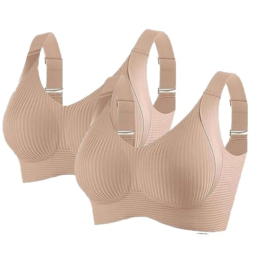 JSDKFHERI Wireless Bras for Women 2 Pack / 3 Pack No Underwire Ribbed Push Up Sports Full Coverage Comfortable Soft Sleep Bra,front fastening bras for older women,front closure push up bras for women