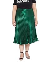 Uptownie Lite Women's Satin Pleated Midi Plus Size Skirt (Green,XXXL)