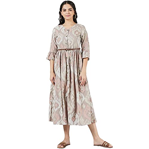 Image of Haute Curry by Shoppers Stop V Neck Cotton Slub Regular Womens Dress