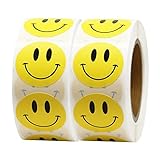 Hcode Happy Face Stickers Roll Circle Dots Paper Labels Reward Stickers Teachers Stickers 500 Pieces per Roll (1 inch Yellow 2 roll)